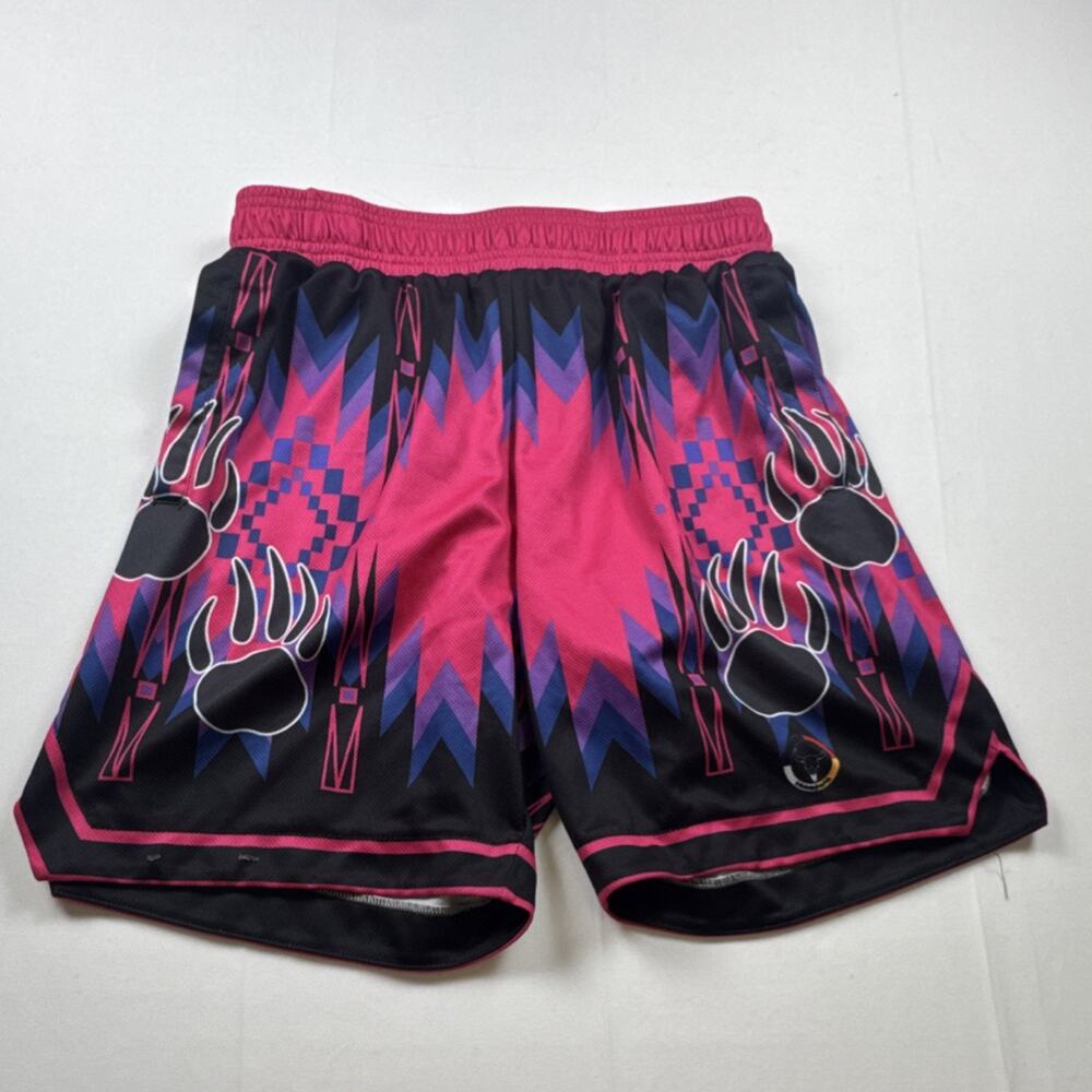 HUNKPAPA Men's Athletic Mesh Shorts S Pink Black Geometric Drawstring